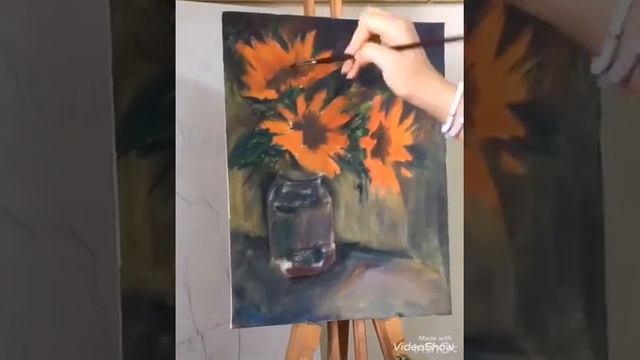 Oil painting. Still life of sunflowers 🌻 смотреть онлайн