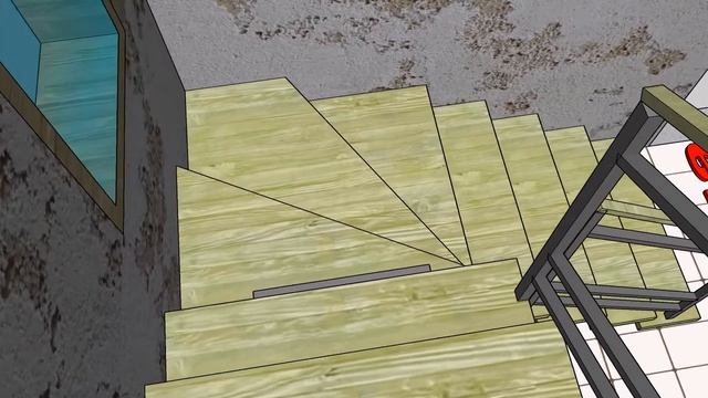 Эскиз лестницы на центральном косоуре. смотреть онлайн