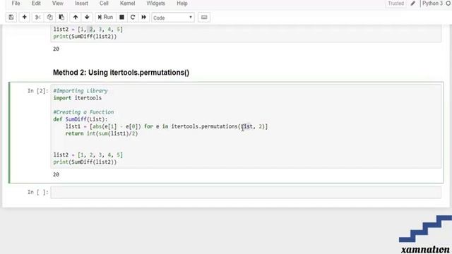Finding sum of absolute difference between all pairs in a list-using itertools.permutations() смотреть онлайн