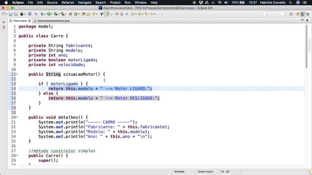 POO JAVA Métodos 04 Carro - Método situacaoMotor(): String смотреть онлайн