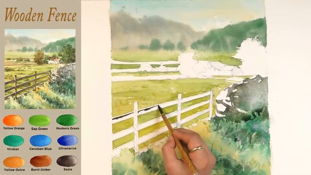 Landscape Watercolor - Wooden Fence (sketch & cloloring, Arches rough) NAMIL ART смотреть онлайн