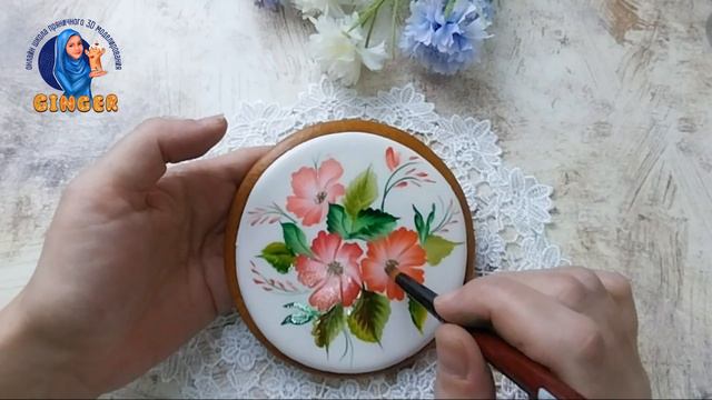 РОСПИСЬ ПРЯНИКА | ТЕХНИКА ДВОЙНОЙ МАЗОК | ПРЯНИК К 8 МАРТА | ONE STROKE техника рисования смотреть онлайн