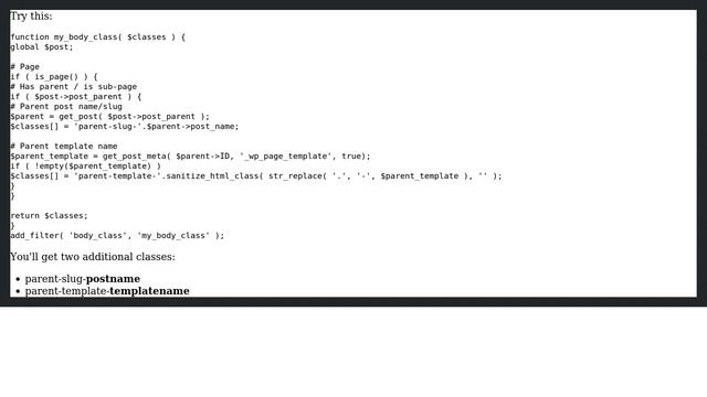 Wordpress: Add parent template name to body class filter when visiting subpage or single post смотреть онлайн