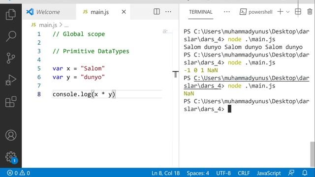 JavaScript Node JS dasturlash tili. 4-dars. Ma'lumot turlari смотреть онлайн