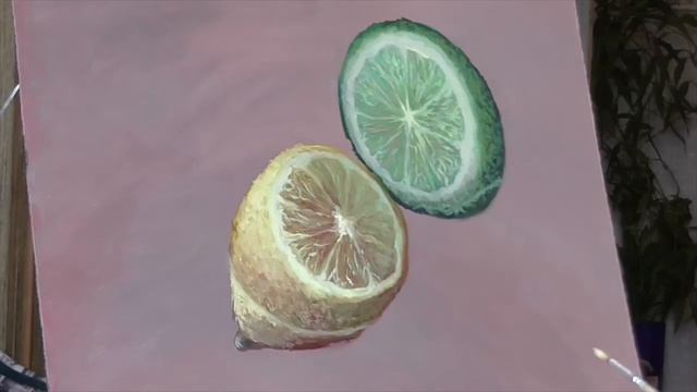 Пишем маслом лимон и лайм в брызгах воды! Drawing oil lemon and lime.Круглова Людмила смотреть онлайн