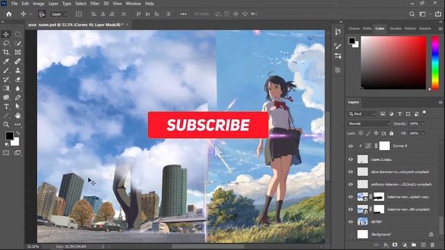 realistified your name anime movie poster using photoshop | photoshop speed art | your name смотреть онлайн