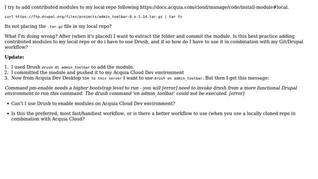 Git local repo in combination with Acquia Cloud Dev repo adding contributed modules with Drush смотреть онлайн