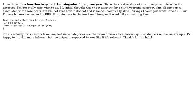Wordpress: How could I write a get_categories_by_year() function? смотреть онлайн