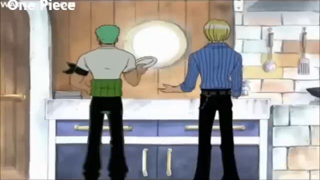 One Piece - Funny moment Zoro and sanji wash dishes together смотреть онлайн