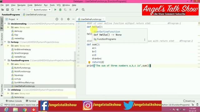 User Defined Function In Python | Functions In Python In Hindi | Python Tutorial | Python In Hindi смотреть онлайн