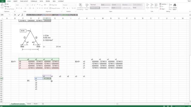 Stiffness Method truss/bar Excel example смотреть онлайн
