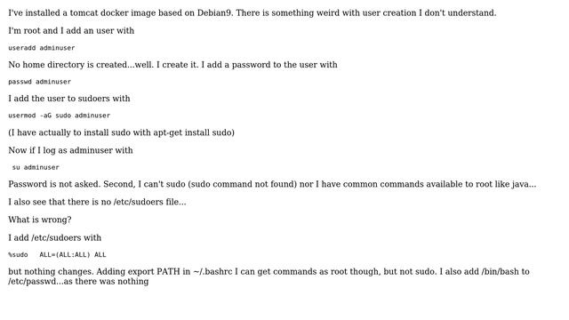 sudoers on Debian 9 installed from docker смотреть онлайн