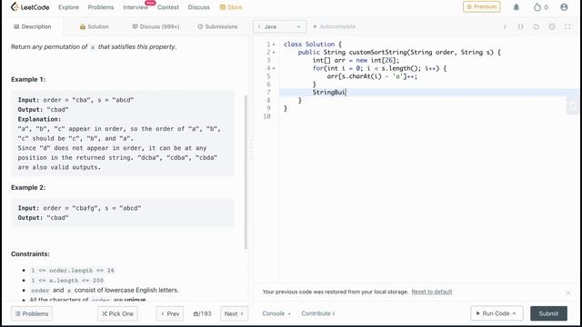 Leetcode 791: Custom Sort String | Java Solution смотреть онлайн