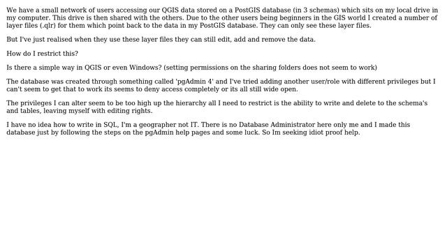 Restrict access to my PostgresSQL/ Post GIS database used through QGIS смотреть онлайн