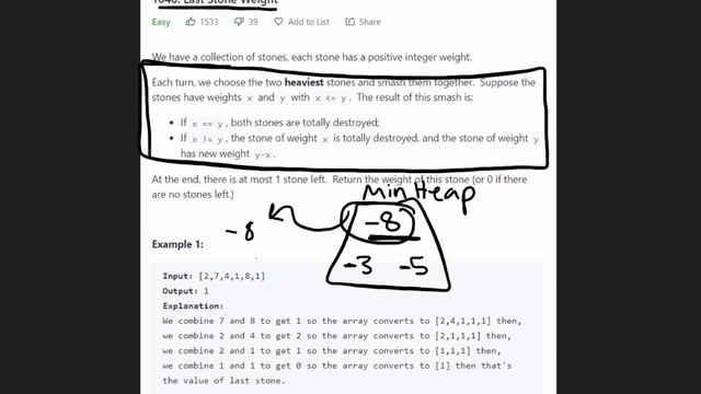 Last Stone Weight - Priority Queue - Leetcode 1046 - Python смотреть онлайн