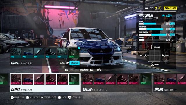 Mitsubishi Lancer Evolution IX - All Maxed out Engines Stats+Sound | Need for Speed Heat