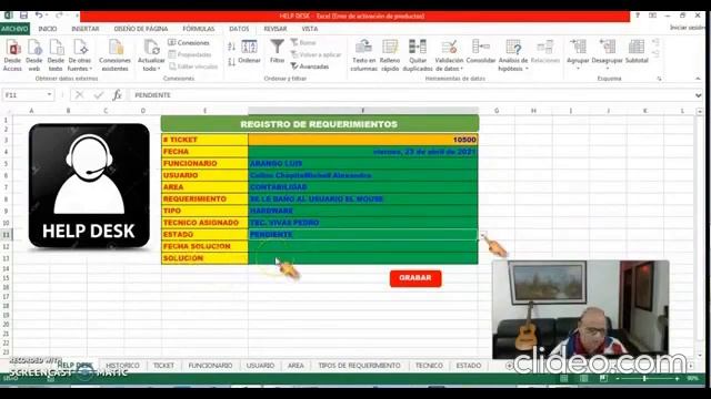 HELP DESK CREAR REGISTRO REQUERIMIENTOS USUARIOS EXCEL смотреть онлайн