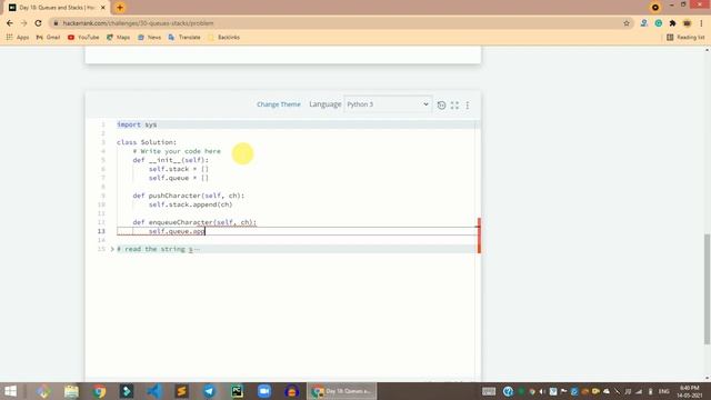HackerRank Day 18: Queues and Stacks problem solution in Python | 30 Days Of Code problems solution смотреть онлайн