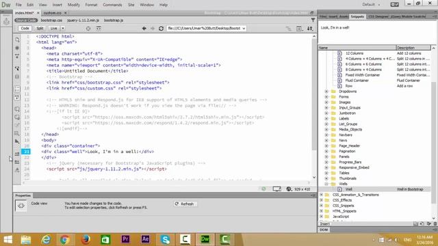 Bootstrap Well in Adobe Dreamweaver CC 2015 смотреть онлайн