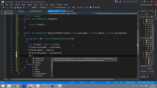 Отправка данных из HTML формы в БД SQL используя ASP.NET MVC и Entity Framework в проекте Zerubbabe смотреть онлайн