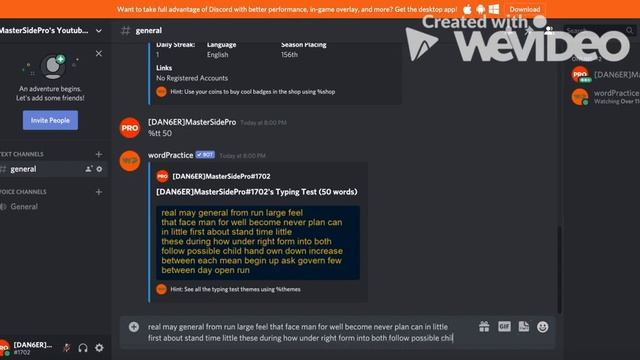 wordPractice typing test discord bot 110wpm+ typing!! смотреть онлайн