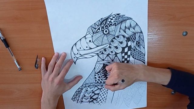 Рисование гелевой ручкой, заключительный этап. (орел) смотреть онлайн