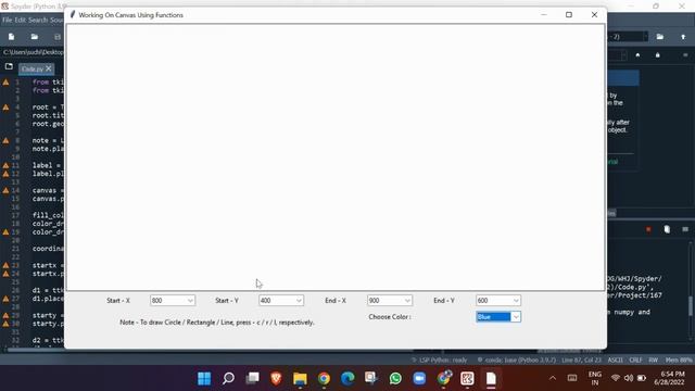 Darsh Garg / Project - 167 (Drawing Shapes On Canvas - 2) / WhiteHat Jr / Python Coding / Spyder смотреть онлайн