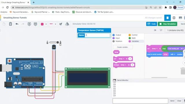 Temperature Sensor Tinkercad with Lcd in English || tinkercad circuit || Block Code || simulator смотреть онлайн