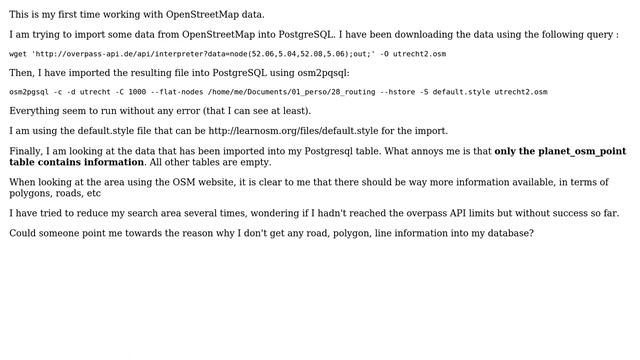 GIS: Getting only points when importing from OpenStreetMap to PostgreSQL? смотреть онлайн