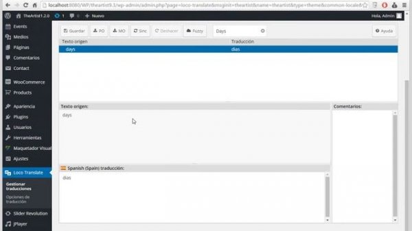 Loco Translate - How to translate the theme - TheArtist WordPress - version 1.2.0
