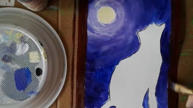 Кот под луной | Рисуем акрилом смотреть онлайн