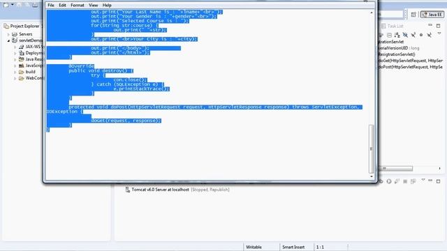 Servlet with JDBC(Oracle 11g) Tomcat6.0 and HTML using Eclipse смотреть онлайн