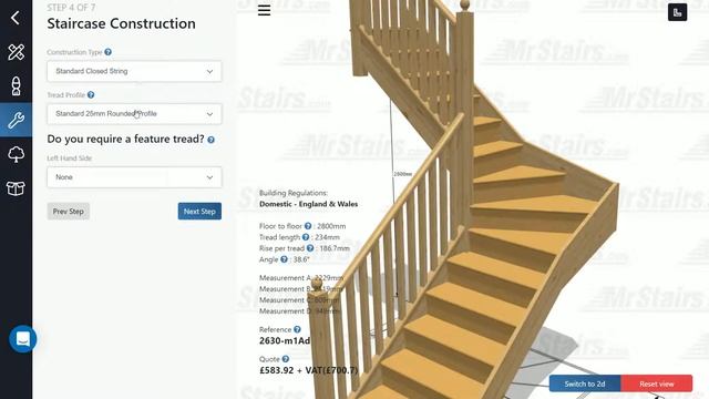 Staircase Web Configurator (WebGL, Three.js)