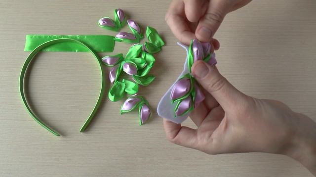 Бант из ленты на ободке канзаши Мастер класс Ribbon bow DIY kanzashi handmade hair ornaments смотреть онлайн