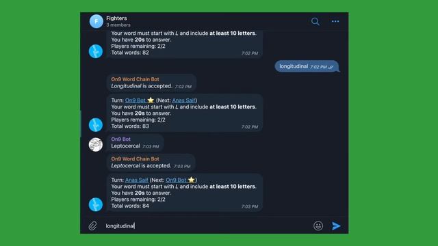 Word Chain Game in Telegram with On9 Bot | Telegram game смотреть онлайн
