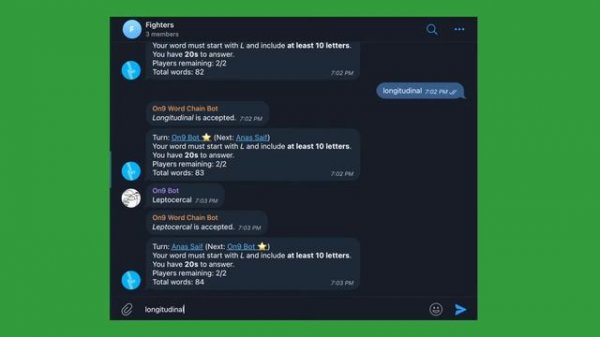 Word Chain Game in Telegram with On9 Bot | Telegram game