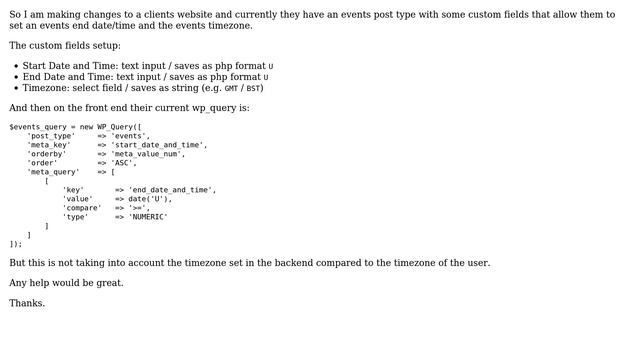 Wordpress: Query events post type after current date and timezone смотреть онлайн