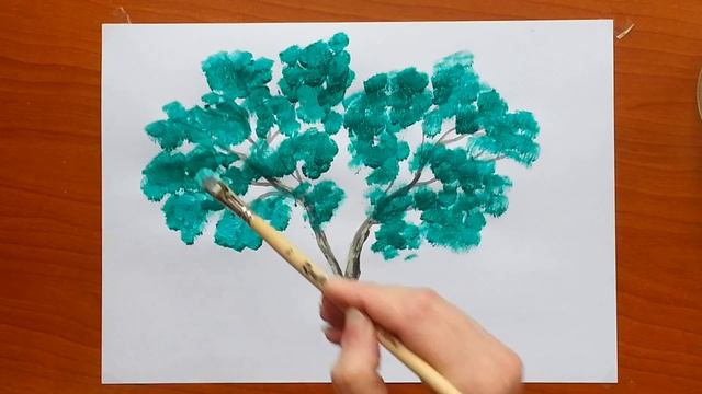 Как нарисовать дерево гуашью. Самое простое дерево, сможет каждый. смотреть онлайн