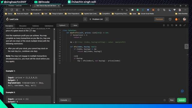 Leetcode 309. Best Time to Buy and Sell Stock with Cooldown - Python Solution смотреть онлайн