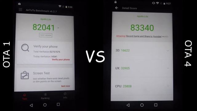 Vernee Apollo Lite Antutu Benchmark Score OTA 1 vs OTA 4 2017 смотреть онлайн