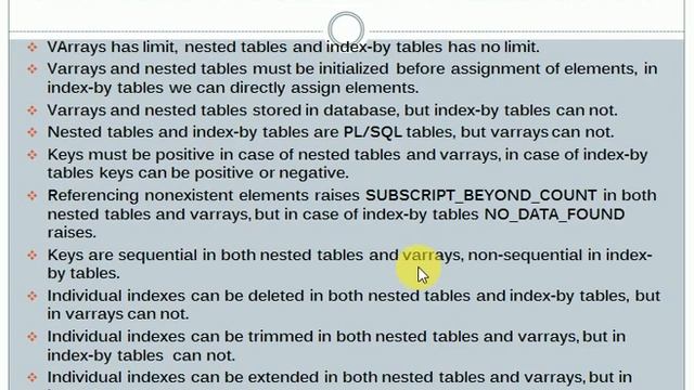 PLSQL Tutorial: Difference between PL SQL Collections Varray nested table index by table смотреть онлайн