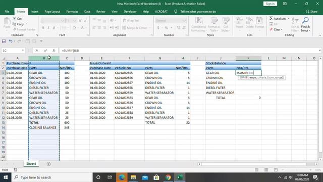 STOCK MANAGE IN EXCEL USING SUMIF смотреть онлайн