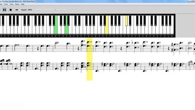 На прекрасном голубом Дунае (Штраус) на пианино с нотами