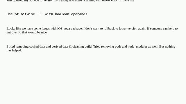 Use of bitwise '|' with boolean operands | XCode 14.3 fails builds using react-native Yoga [closed] смотреть онлайн