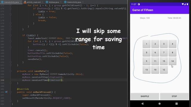 #5 Last step & time. Best step & time | How to make a game of fifteen in android java from scratch смотреть онлайн