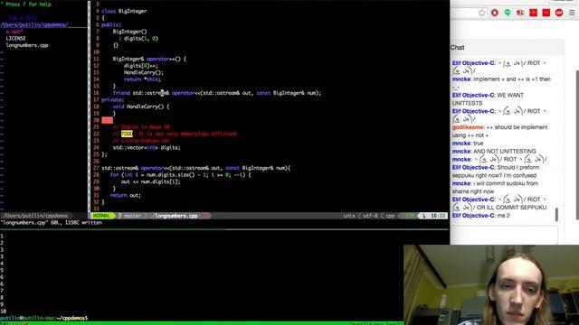 C++ operator overloding -- coding a "long arithmetic" integer lib смотреть онлайн