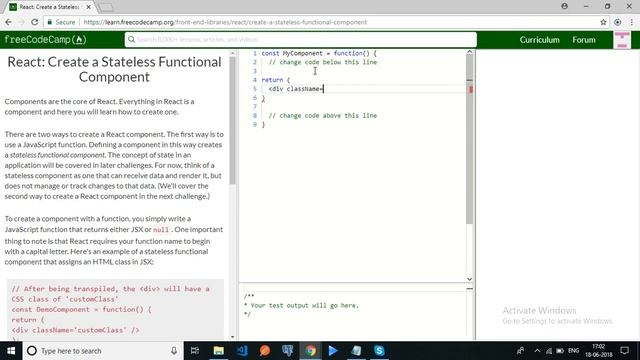 freecodecamp-React Create a Stateless Functional Component-solution смотреть онлайн