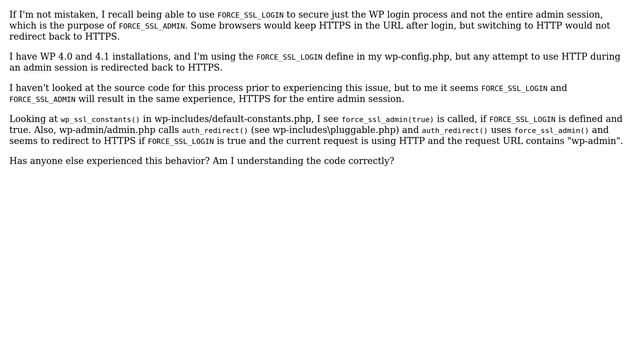 Wordpress: In WP versions ＞= 4.0, is FORCE_SSL_LOGIN forcing HTTPS for the entire admin session? смотреть онлайн