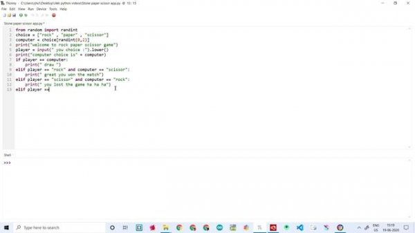 How to create to code for stone paper scissor game for beginners in python using thonny
