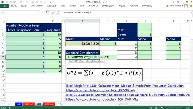 Excel Magic Trick 1185: Calculate Standard Deviation from Frequency Distribution in Excel смотреть онлайн